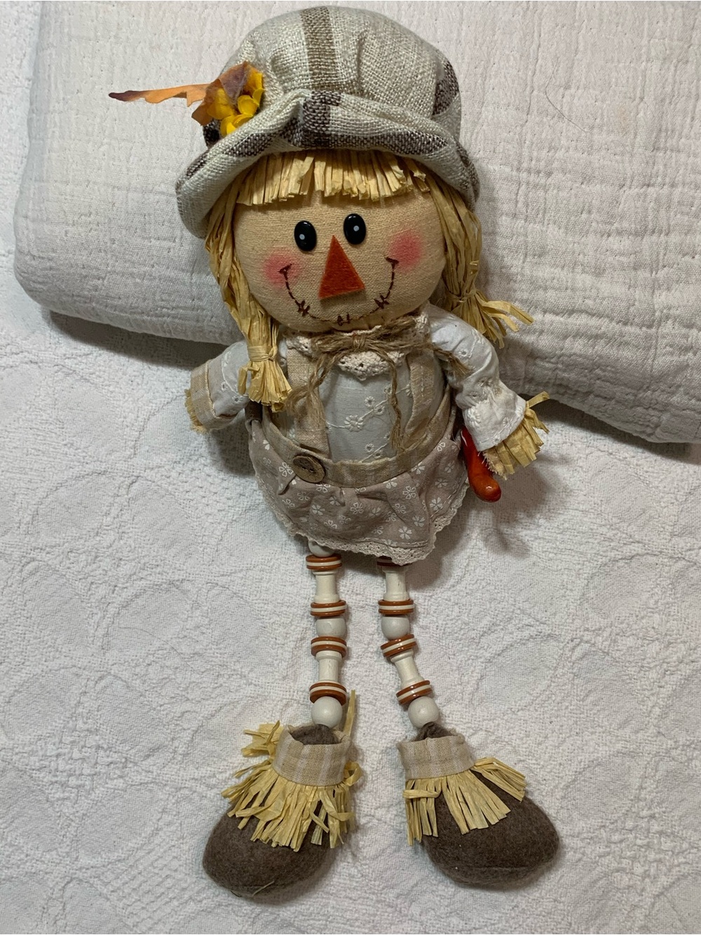Handmade-Inspired Cream and Brown Scarecrow Doll - Home Holiday Décor